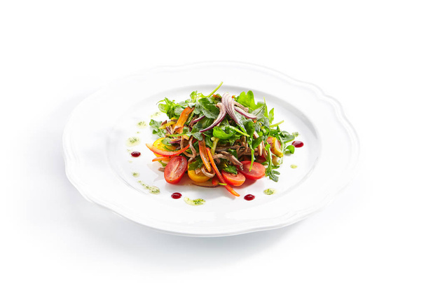 Gourmet Salad with Sliced Beef Tongue, Vegetables and Pesto - Photo, Image