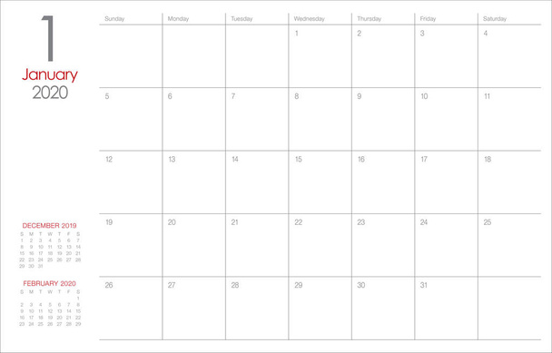 Gennaio 2020 tavolo calendario vettoriale illustrazione
 - Vettoriali, immagini