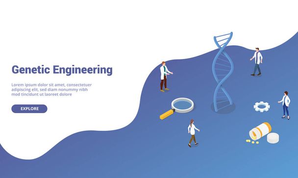 engenharia genética de dna com equipe médico pessoas para modelo de site ou homepage de destino com estilo moderno isométrico - vetor
 - Vetor, Imagem