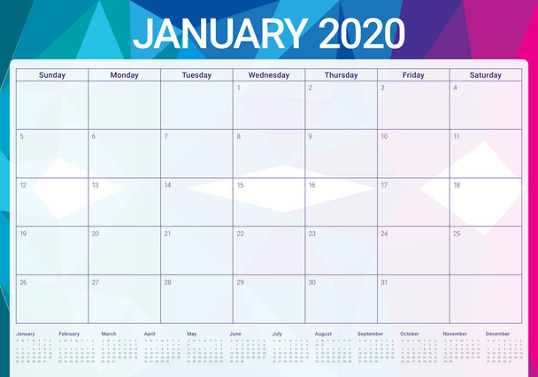 Gennaio 2020 tavolo calendario vettoriale illustrazione
 - Vettoriali, immagini