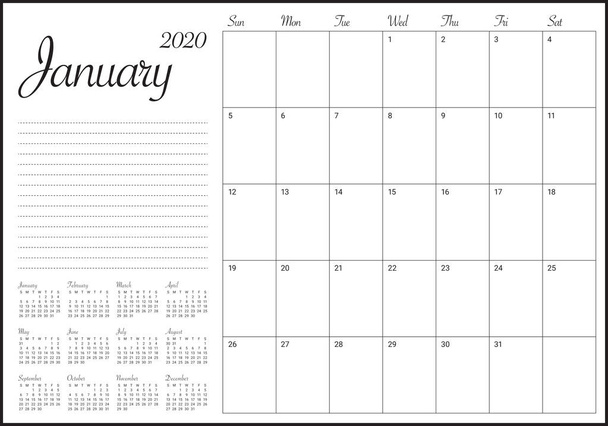 January 2020 desk calendar vector illustration - Vector, Image