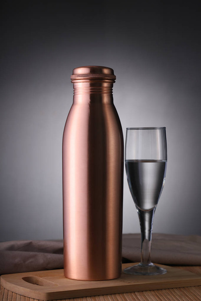 Copper Water Bottle and Glass of Water for No Plastic Use - Photo, Image