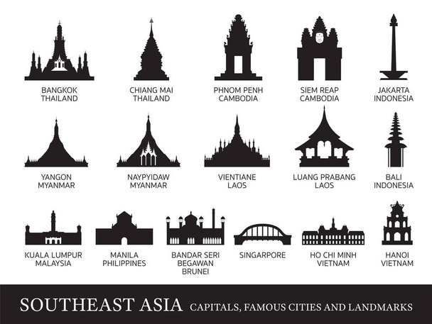 Asie du Sud-Est Villes Monuments Silhouette
 - Vecteur, image