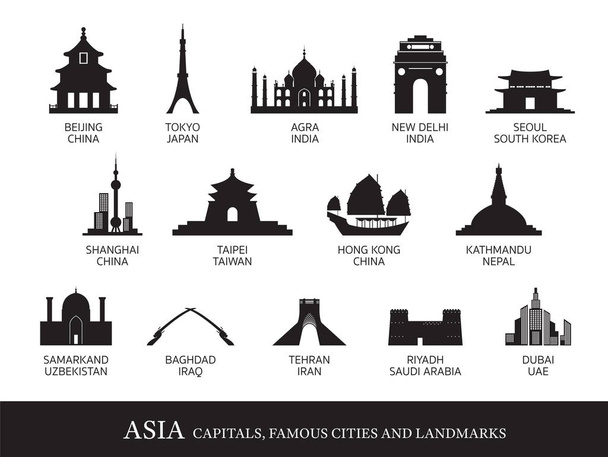 Aasia Kaupungit Maamerkit Siluetti
 - Vektori, kuva