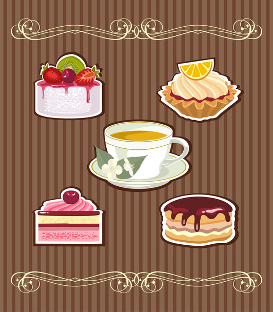 Tea and cakes - Vector, imagen