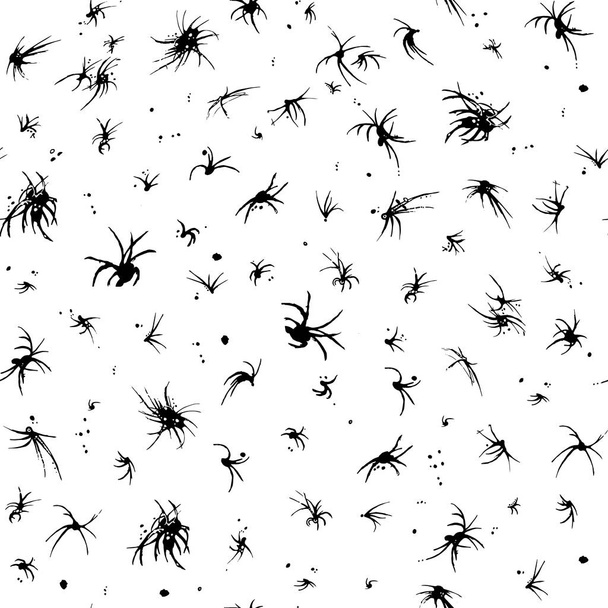 Seamless pattern of black blots on a white background. Endless texture for halloween. Scary background with spiders, simple abstract drawings. - Vector, Image
