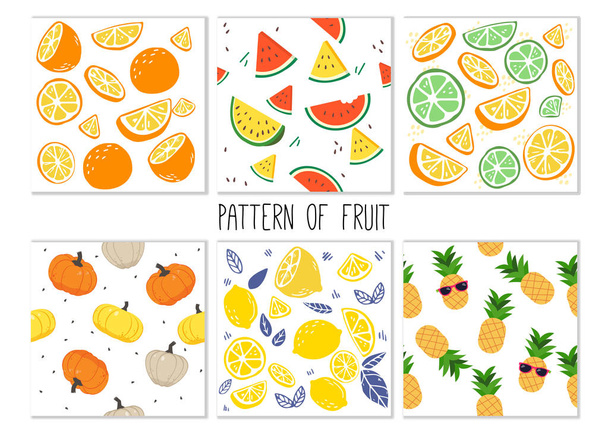 El patrón de conjunto de frutas. La colección de frutas es naranja
 - Vector, Imagen