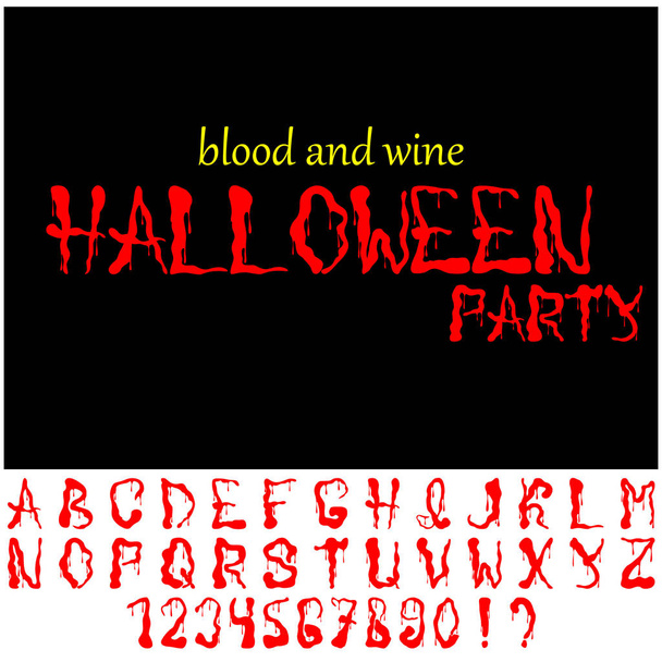 Strašidelné Halloweenské písmo, Barva krve a kapající kapky. Zajímavý tvar. - Vektor, obrázek