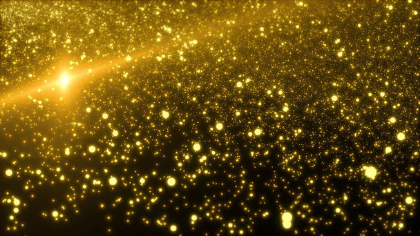 αφηρημένη σκόνη σπινθήρες και χρυσά αστέρια, φουτουριστική ψηφιακή τεχνολογία, ιπτάμενους πλανήτες, προβολή σημείων δεδομένων, κίνηση 3D απόδοση - Φωτογραφία, εικόνα