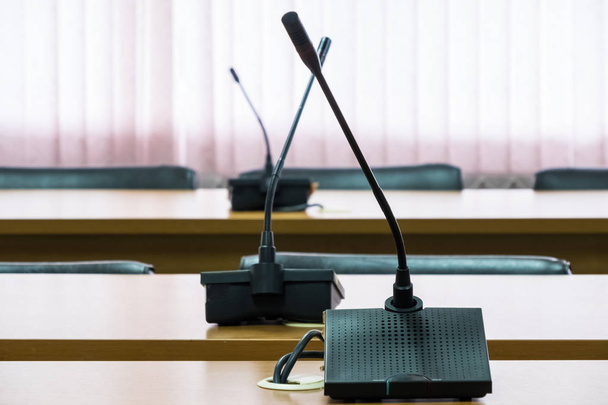 Modern microphone for conference time in the meeting room. - Photo, Image