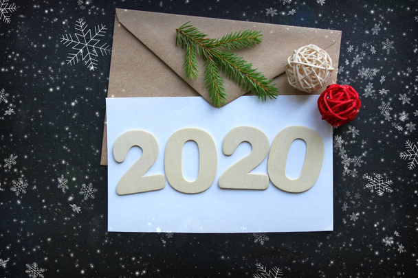 2020 New year, Christmas background. Figures in a blank letter, copy space.  - Фото, зображення
