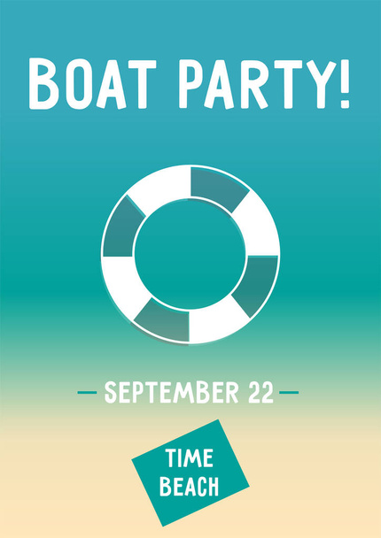 Modelo de cartaz de festa de barco com bóia salva-vidas no fundo gradiente. Ilustração vetorial em escala A4. Folheto de convite para entretenimento divertido no verão
 - Vetor, Imagem