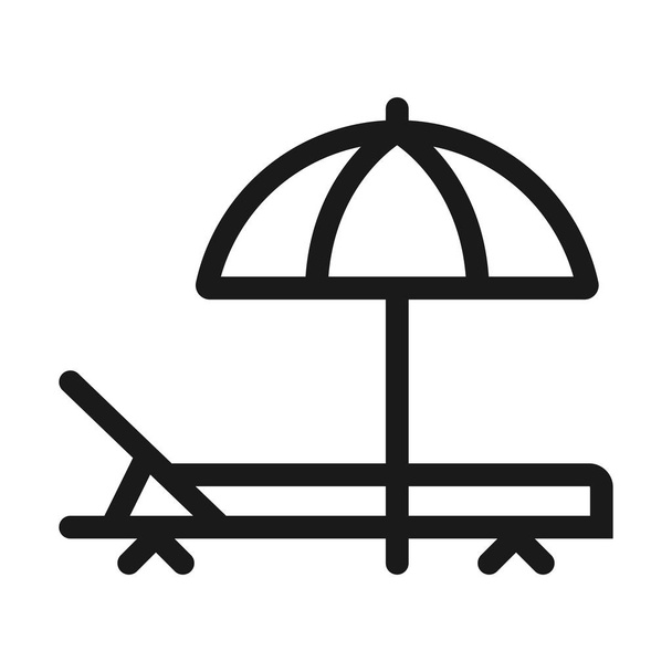 beach bench and umbrella - minimal line web icon. simple vector  - Vector, Image