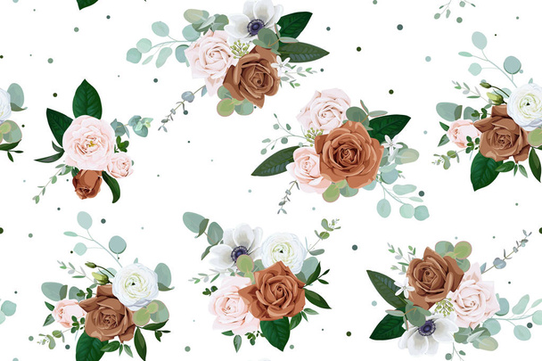 Seamless pattern with pale pink and brown roses - Вектор, зображення