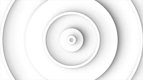 Abstracte achtergrond met groeiende ronde strepen. Achtergrond animatie herhalen met witte concentrische cirkels die vanuit het midden worden verplaatst. - Video