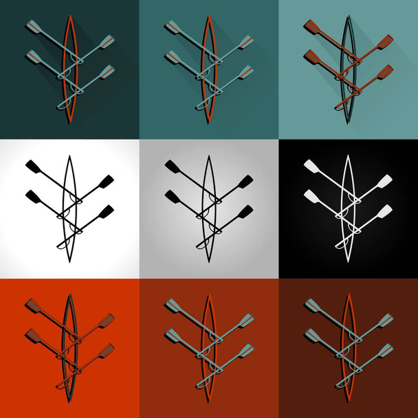 Set van iconen met een roeiboot - Vector, afbeelding