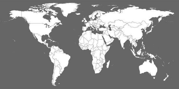 World Map vector. Gray similar world map blank vector on gray background.  White similar world map with borders of all countries.  High quality world  map.  Stock vector. Vector illustration EPS10. - Vector, Image