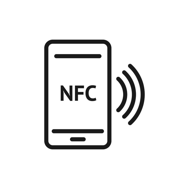 NFC сигнал смартфона лінійна іконка. NFC телефон. Тонкі лінії ілюс - Вектор, зображення