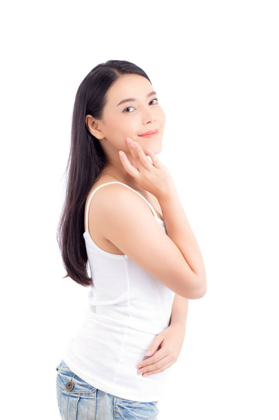 Портрет красивої азіатки косметичний макіяж, рука дівчини
  - Фото, зображення