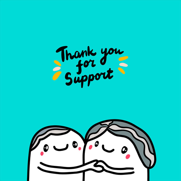 Thank you for support hand drawn vector illustration with two old man together lettering grey hair - Vector, Image