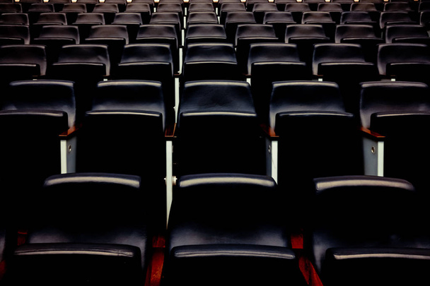 Rijen lege zitplaatsen en zitplaatsen in een auditorium. - Foto, afbeelding