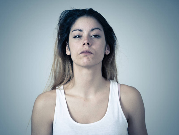 Facial expressions, emotions Anger. Young attractive caucasian woman with angry face. Looking mad and aggressive making furious gestures. Studio portrait in People adolescent mental health concept. - Photo, Image