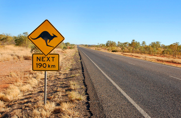 kangoeroe waarschuwingsbord in Australië - Foto, afbeelding