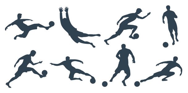 Gedetailleerde Soccer Football spelers silhouet knipsel contouren. - Vector, afbeelding