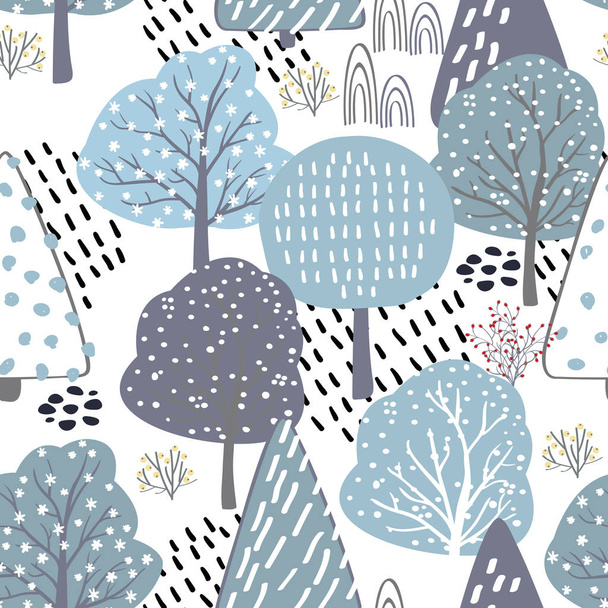 Forest seamless pattern background with winter trees. - Vecteur, image