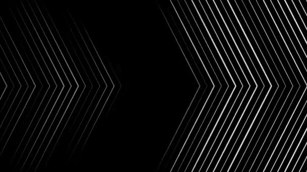 White moving arrows formed by crossed narrow lines on black background, seamless loop. Animation. Crossed rays at an acute angle pointing to the left and to the right, monochrome. - Footage, Video