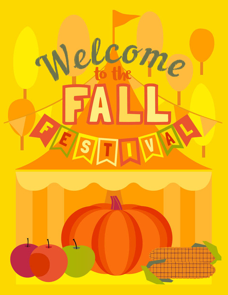 Hand drawn Fall festival flat color vector poster - Vector, Image