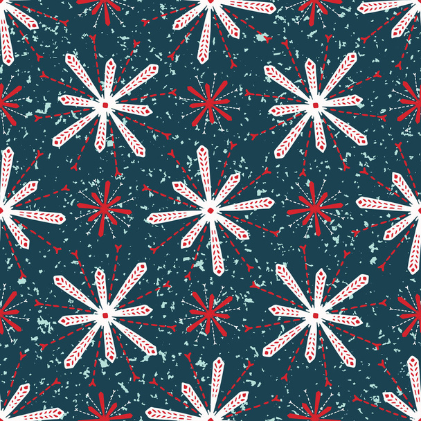 Hand drawn abstract winter snowflakes pattern. Stylish crystal stars on green background. Elegant simple holiday all over print. Festive gift wrapping paper yule illustration. Seamless vector swatch. - Vektor, kép