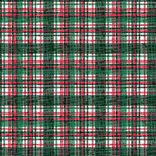 Hand drawn abstract Christmas tartan plaid seamless pattern. Woven striped background. Winter holiday all over print. Festive gift wrapping paper, textiles decor packaging illustration. Vector swatch. - Vector, Image
