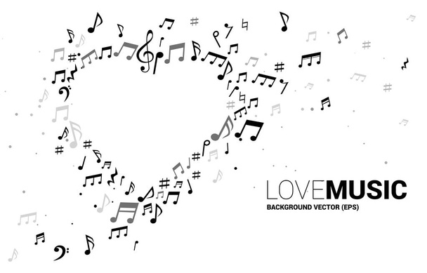 Vektör müzik melodi nota şeklinde kalp formu . Şarkı ve aşk müziği konseri teması için konsept arka plan. - Vektör, Görsel