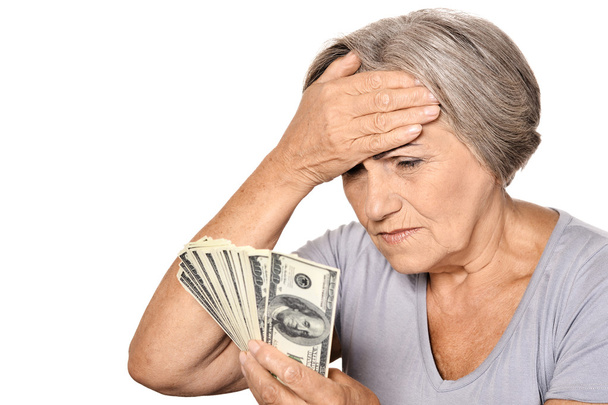 Senior woman with money - Fotoğraf, Görsel