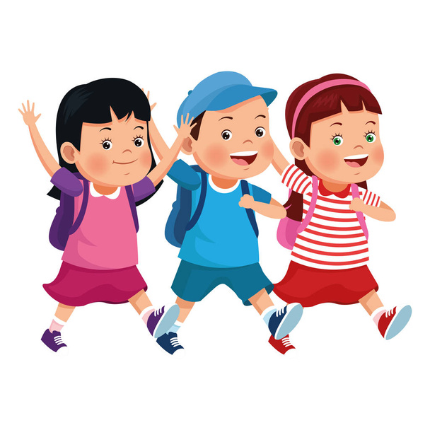 School kids smiling with backpacks - Vector, Image