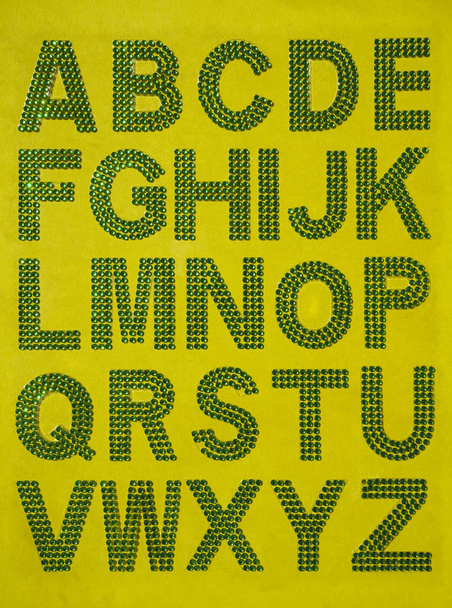 green rhinestones alphabets letters set A to Z for educational and business - Foto, imagen