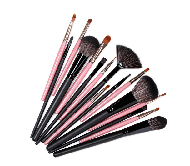 Black and pink makeup brushes isolated on white background - Foto, imagen