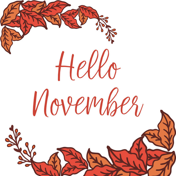 Hola noviembre, con diseño colorido marco de la hoja de fondo. Vector
 - Vector, Imagen