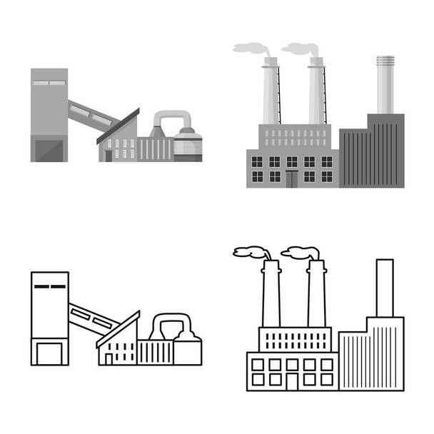 Izolovaný objekt továrny a loga průmyslu. Výběr symbolu továrny a stavebního skladu pro web. - Vektor, obrázek