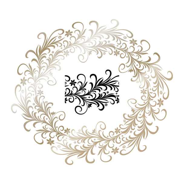 Vintage golden floral frame with brush element. Greeting card or congratulations template - Vector, imagen