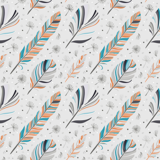 Vector Feather background, retro pattern, ethnic doodle collection. Seamless indian summer pastel aztec geometric feathers illustration background pattern in vector - ベクター画像