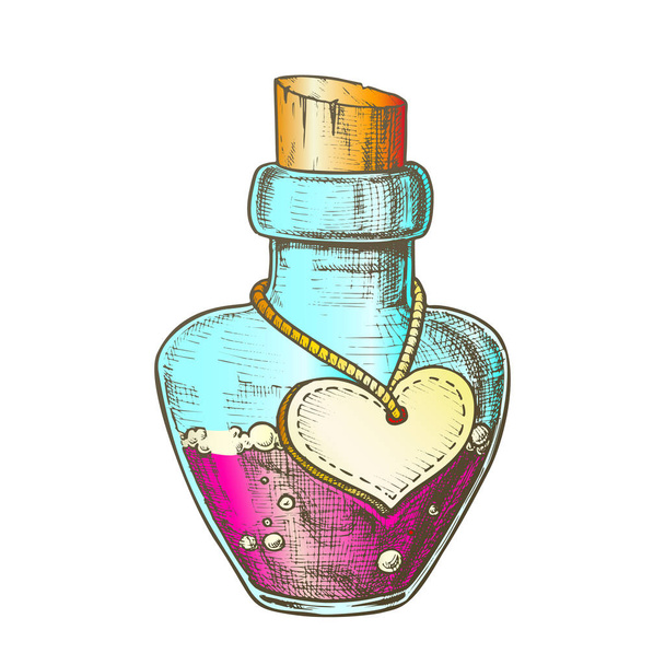 Bottiglia della pozione con il vettore bianco dell'etichetta di colore della forma del cuore
 - Vettoriali, immagini