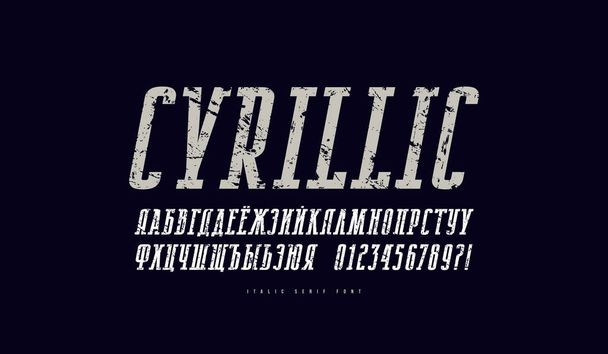 Fonte cyrillique italique étroite serif dalle
 - Vecteur, image