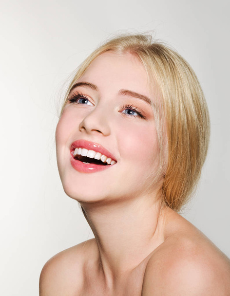 Portrait of beautiful blonde young woman face.  Spa model girl w - Фото, изображение