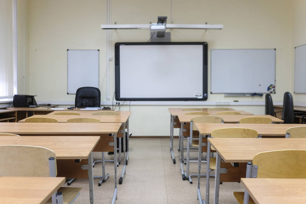 Moscow, Russia - September, 18, 2019: interior of an empty school classroom in Moscow secondary school - 写真・画像