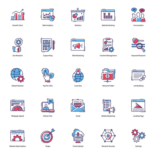 Seo icons are here to improve the look and essence of your project. Web visulas are presented in flat style with editable characteristic. Download to market yourself in a better way! - Vector, Image