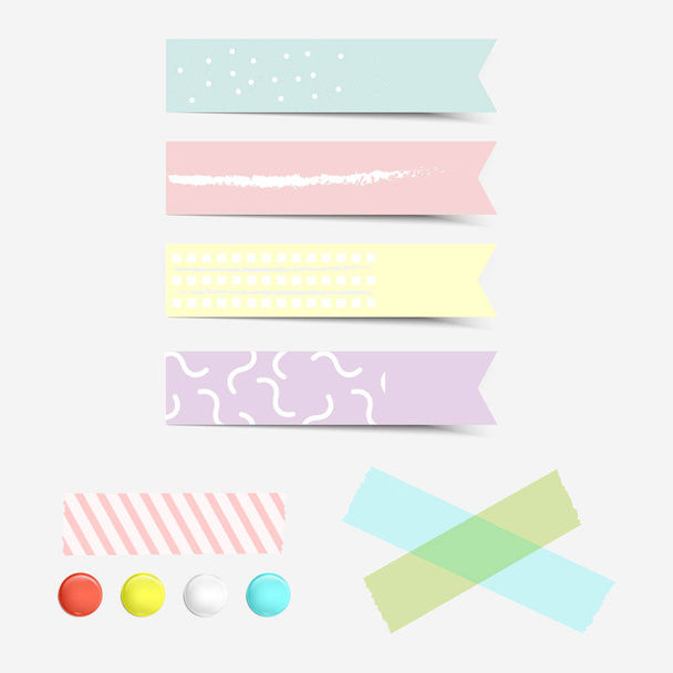 Cute Pastel Index paper set with pin clip and adhesive tape - Vector Illustration - Vektor, Bild