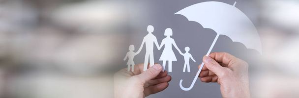 Family insurance concept; panoramic banner - Photo, Image