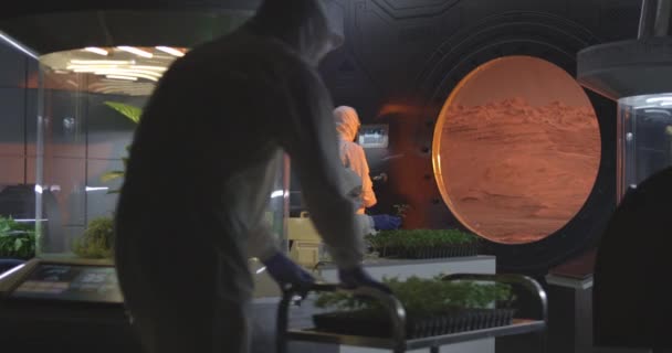 Biologen arbeiten in einem Labor auf einer Marsbasis - Filmmaterial, Video